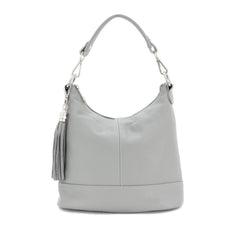 Italian Designer Leather Bucket Bag with Tassel - Swolit Tullio- Light Grey