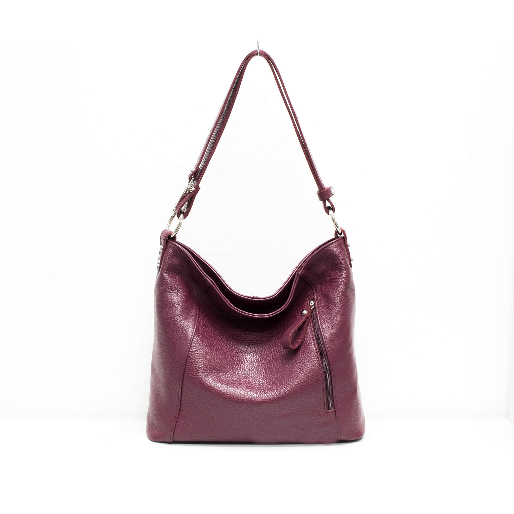 Italian Designer Leather Handbag with Adjustable Strap Stella - Burgundy