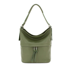 Italian Designer Leather Bucket Bag with Tassel- Swolit Lusso- Olive Dark Green