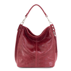 Italian Designer Soft Leather Right Pocket Hobo Bag- Swolit Zeta-Oxblood/ Red