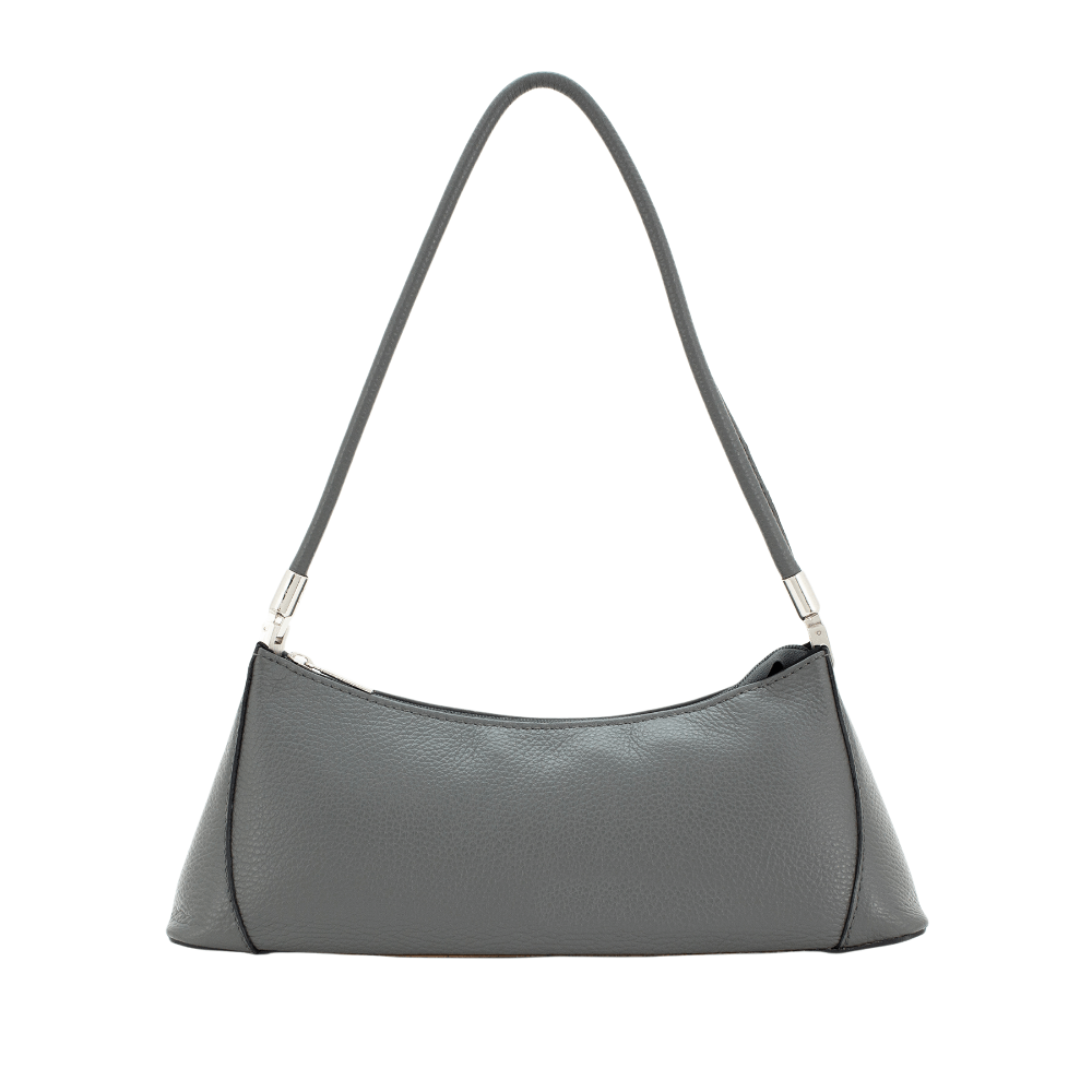 Italian Designer Leather Small Wide Shoulder Bag- Swolit Cadenza Dark Grey