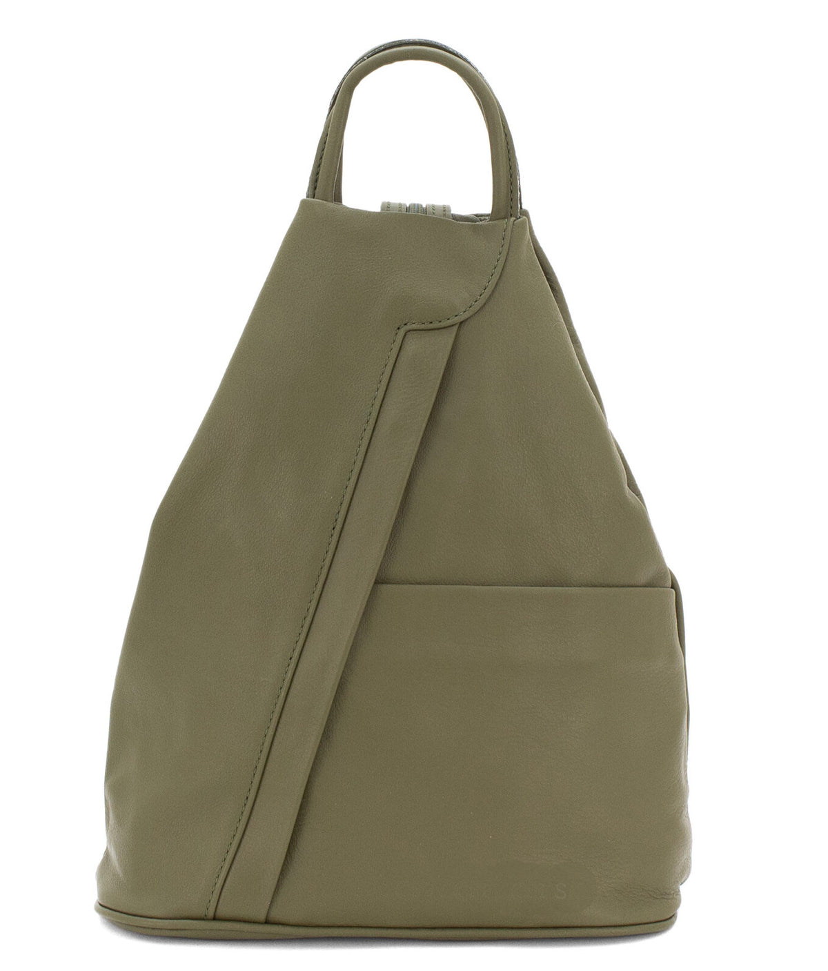 Italian Designer Soft Leather Triangular Backpack Ilaria Olive Green