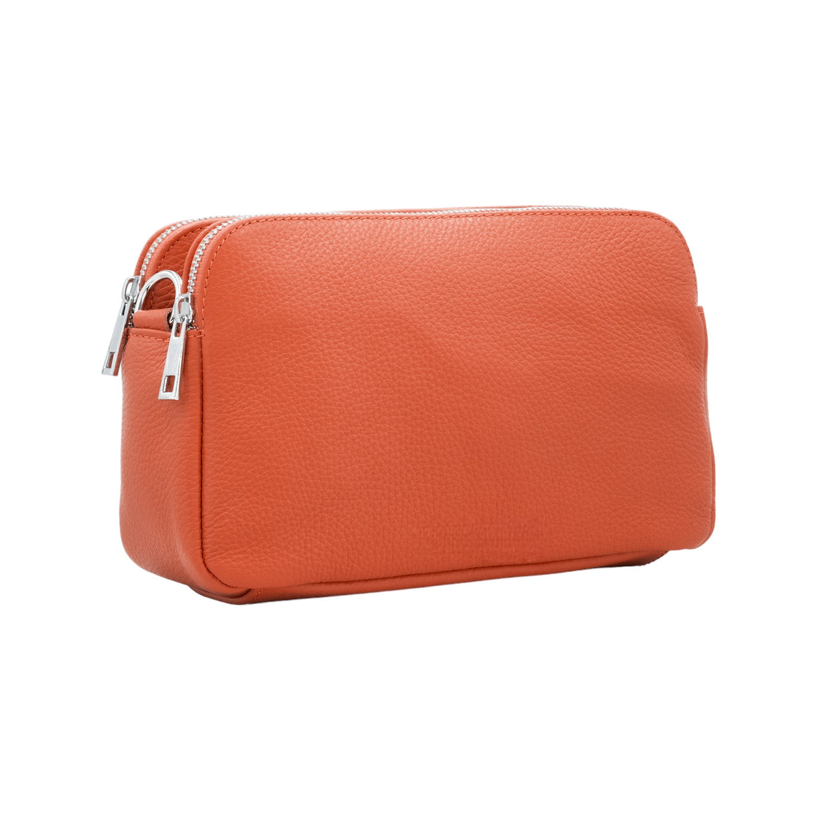 Italian Designer Leather Rectangular Triple Compartment Crossbody Dark Orange