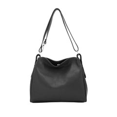 Italian Leather Two Compartments Handbag with Adjustable Strap Large Black