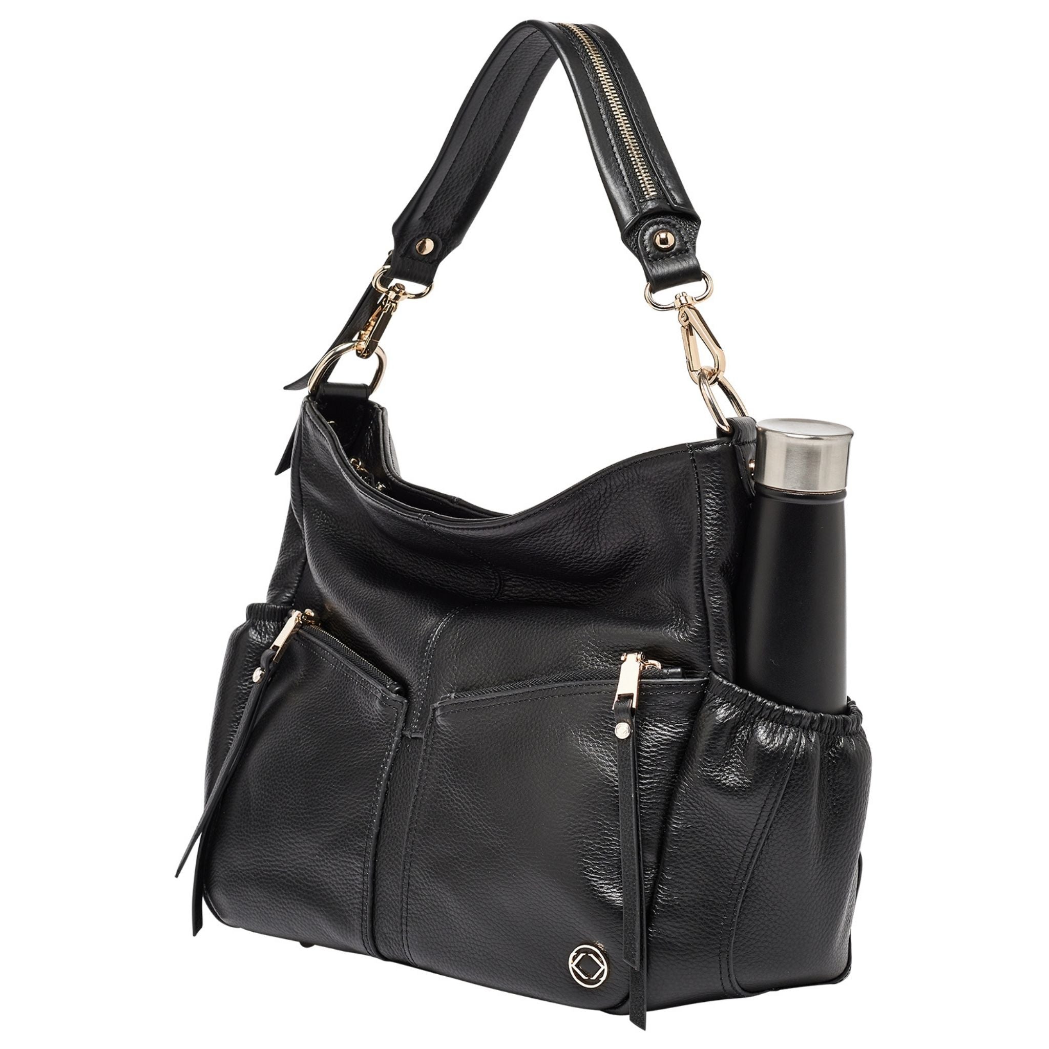 Lennox Midi Pebble Black Leather Handbag