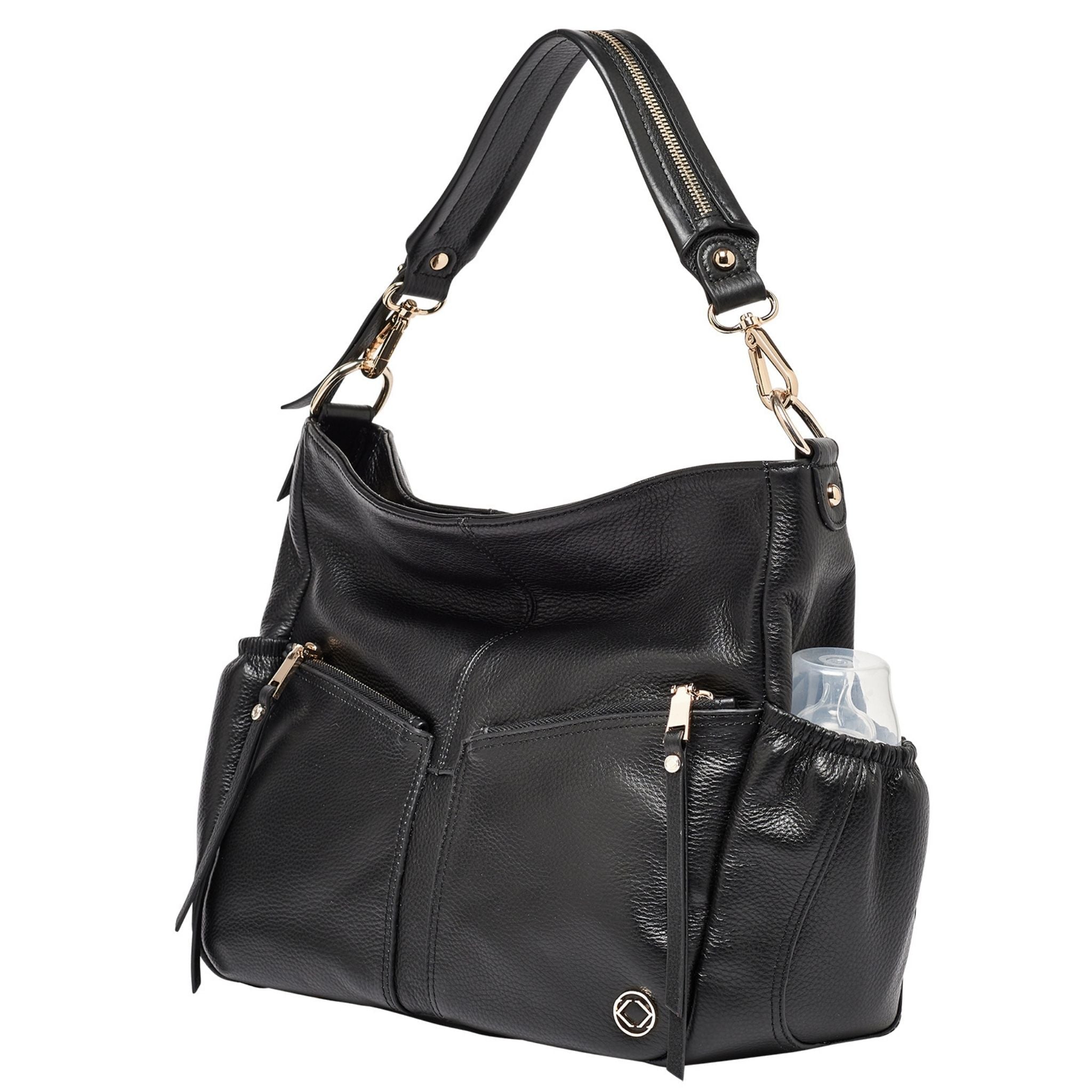 Lennox Midi Pebble Black Leather Handbag