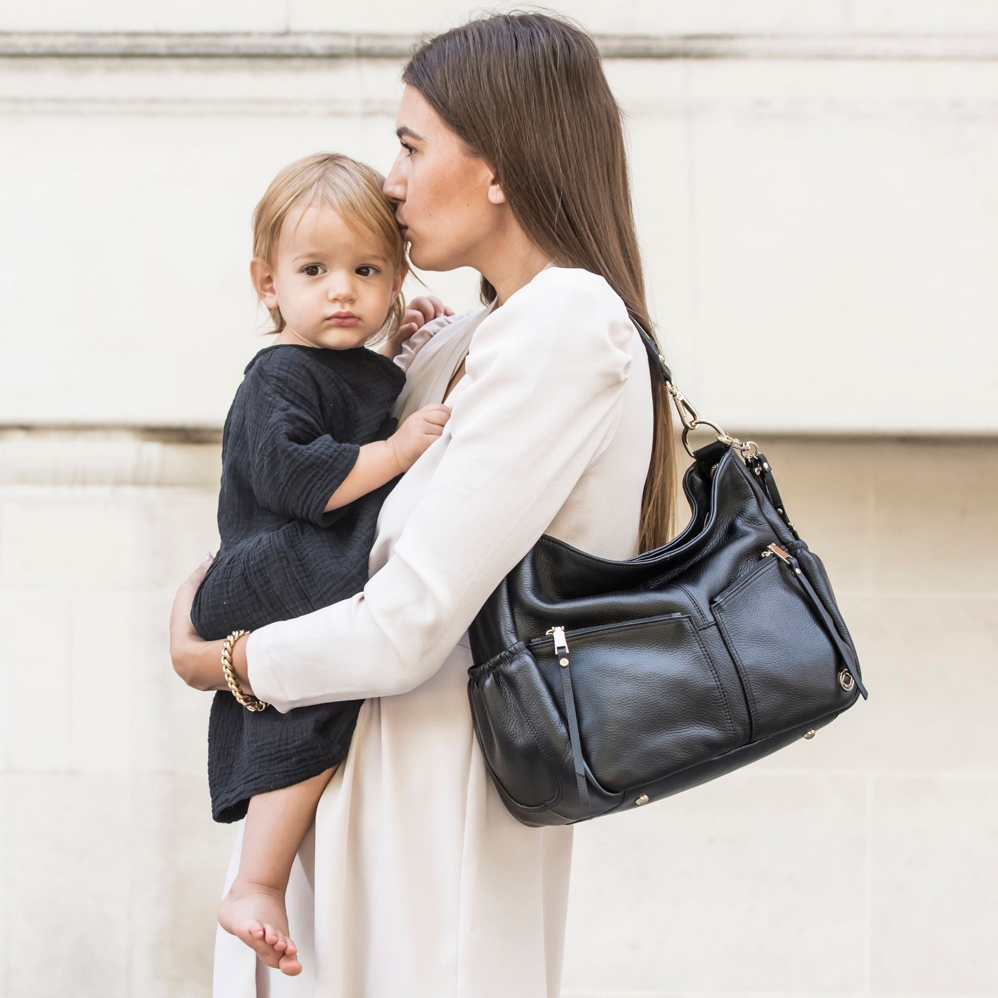 Lennox Midi Pebble Black Leather Handbag