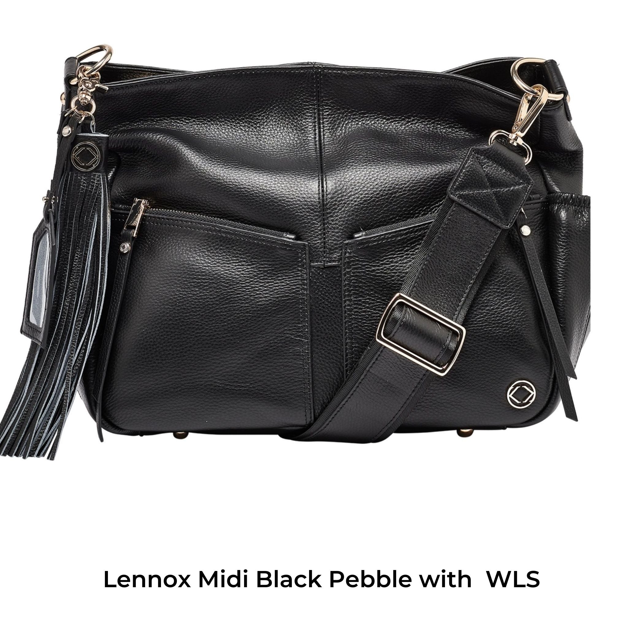 Wide Leather Cross Body Strap - Black Pebble