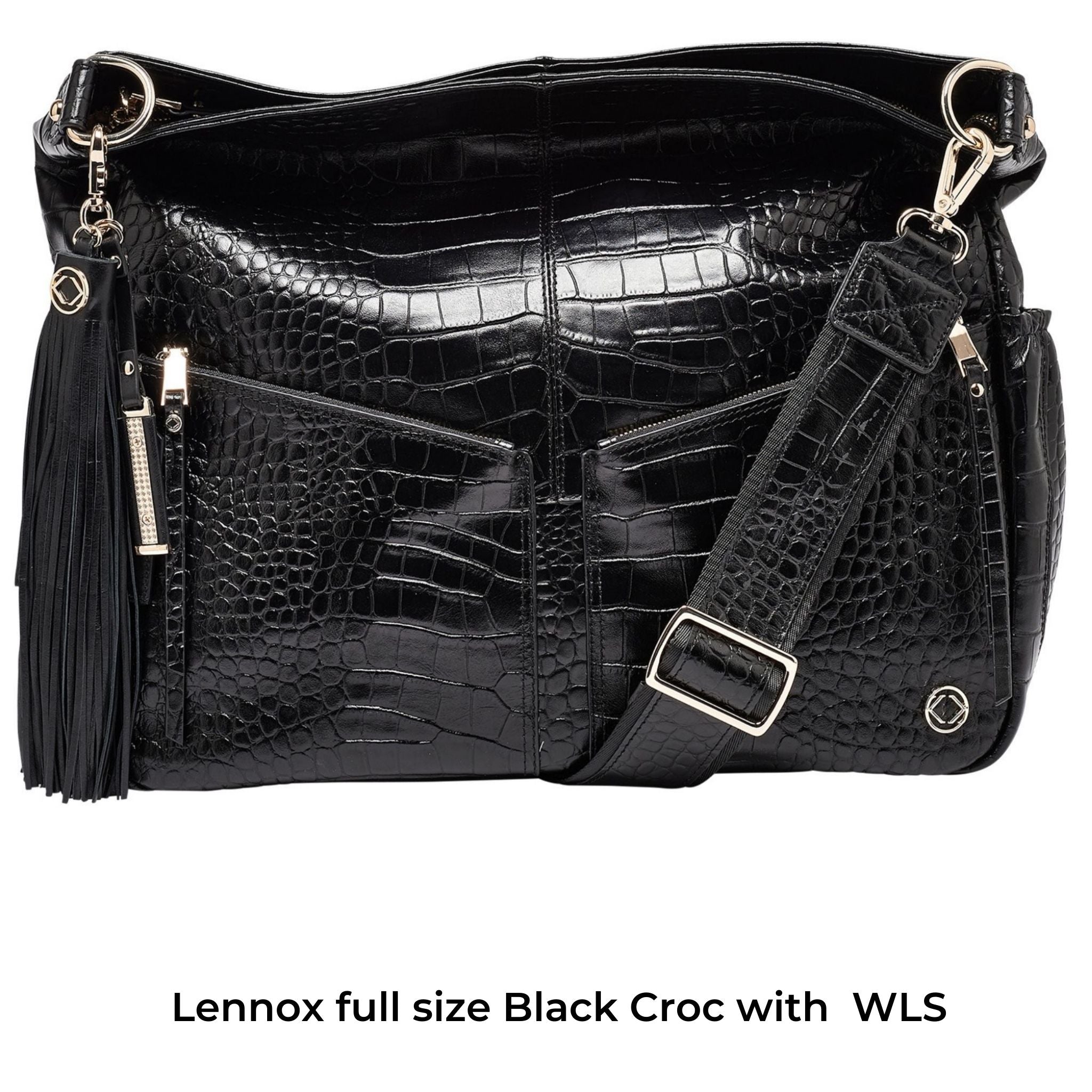 Wide Leather Cross Body Strap - Black Croc