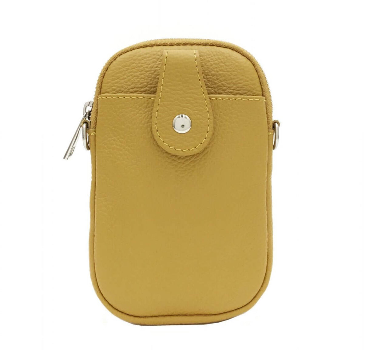 Italian Leather Front Pocket Phone Pouch Crossbody Purse-Pexie Mustard