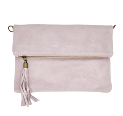 Italian Designer Soft Foldover Suede Leather Clutch -Eleganza Lightly Lilac