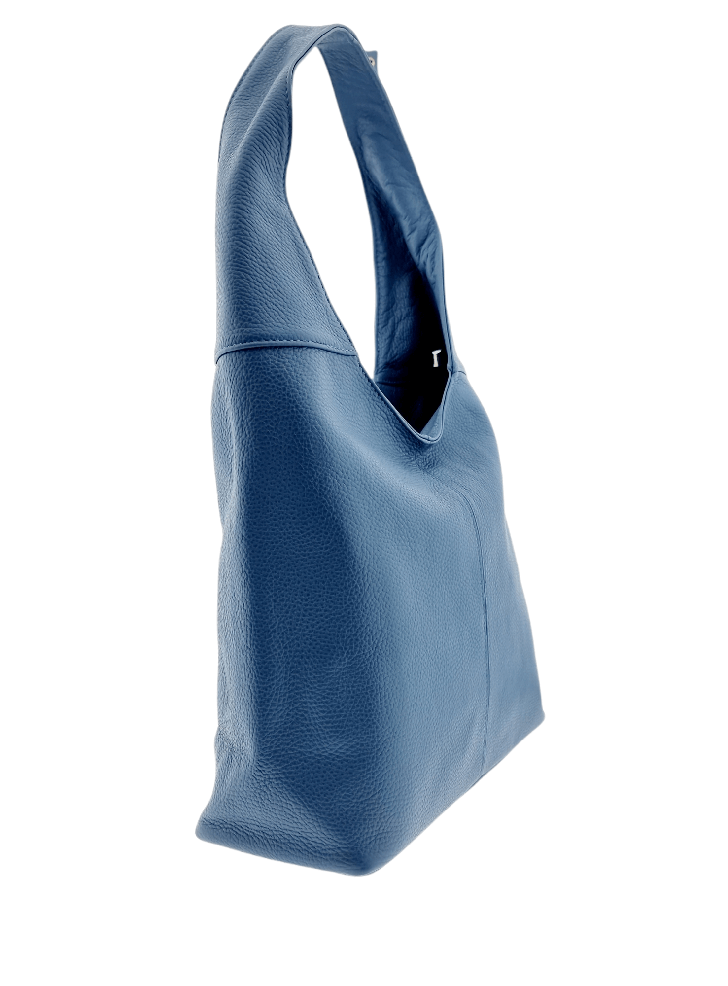 Italian Leather Plain Hobo Bag- Swolit Alessandra - Dusty Blue