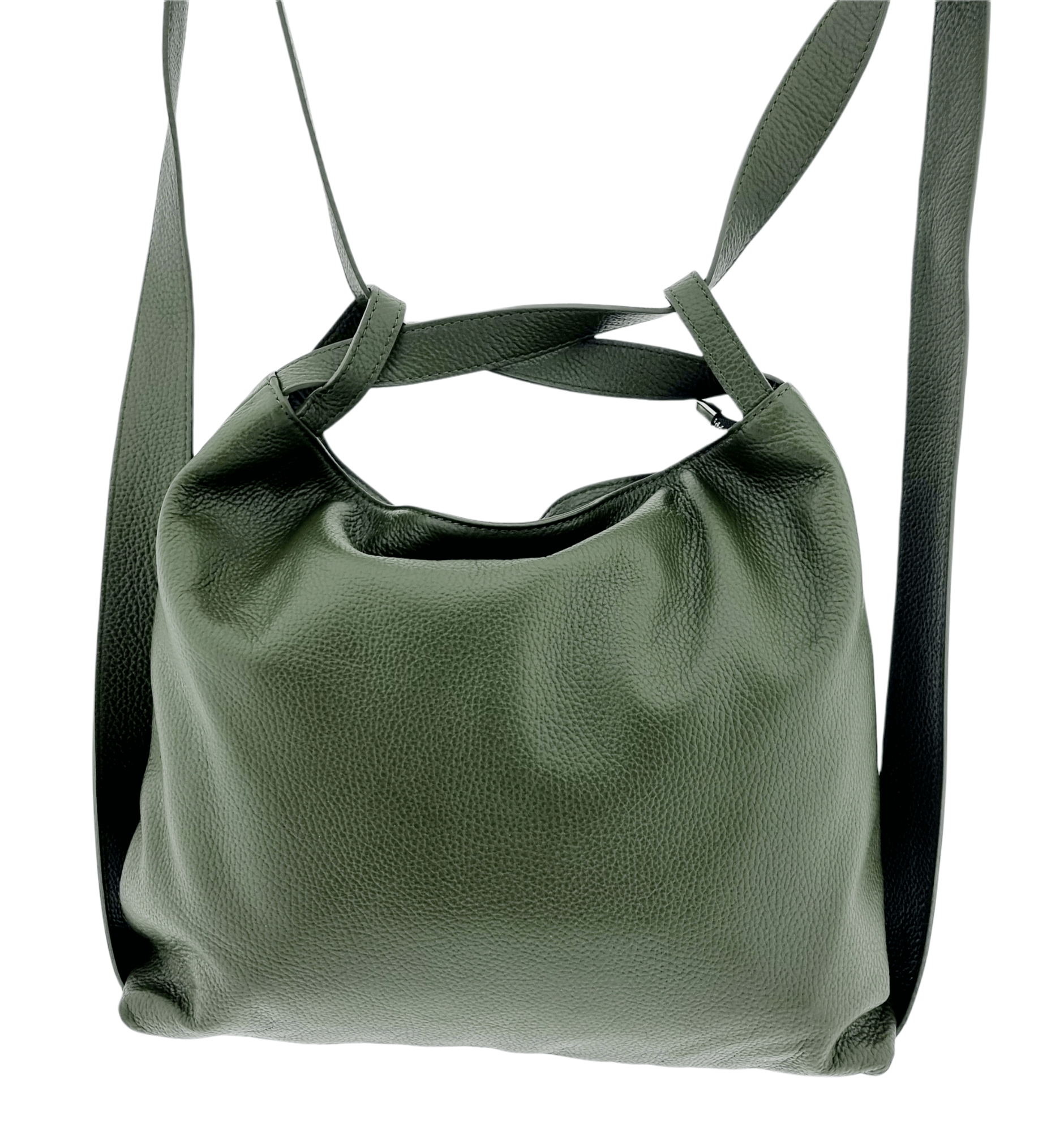 Italian Leather High Quality Large Leather Convertible Backpack -Ultimati- O Green