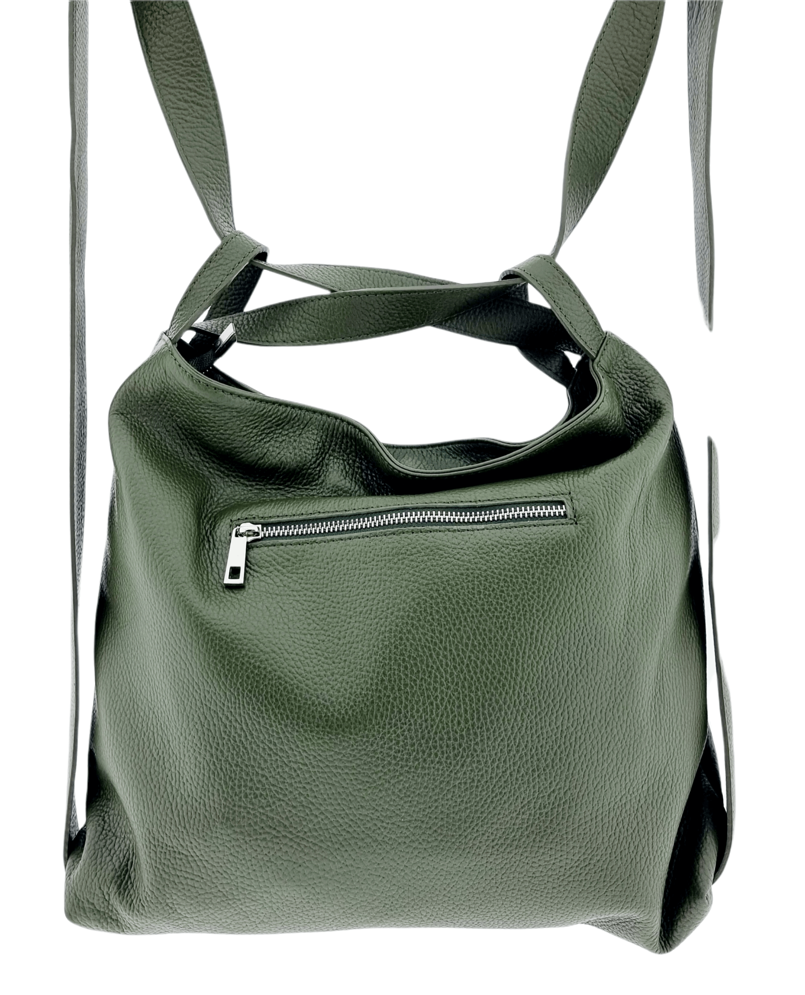 Italian Leather High Quality Large Leather Convertible Backpack -Ultimati- O Green