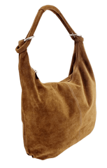 Italian Suede leather dark tan slouchy bag by Swolit