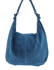 Italian Designer Suede Leather Slouchy Bag - Swolit Cosimo Teal Blue