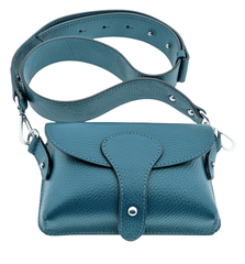 Italian Designer Leather Small Crossbody Wide Strap Bag Carina- Teal