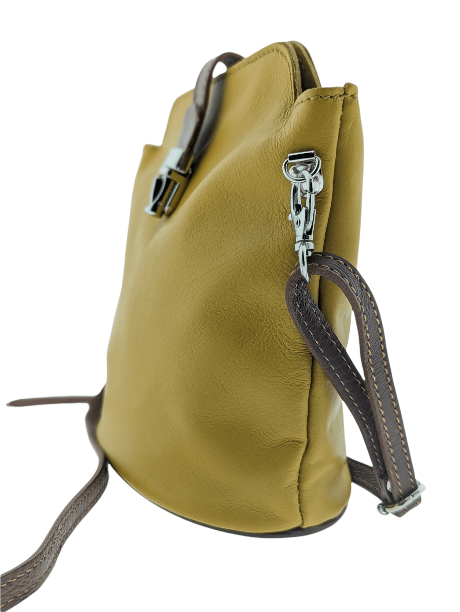 Italian Leather Crossbody Bag with Zip Pocket- Spalle Piccole- Mustard