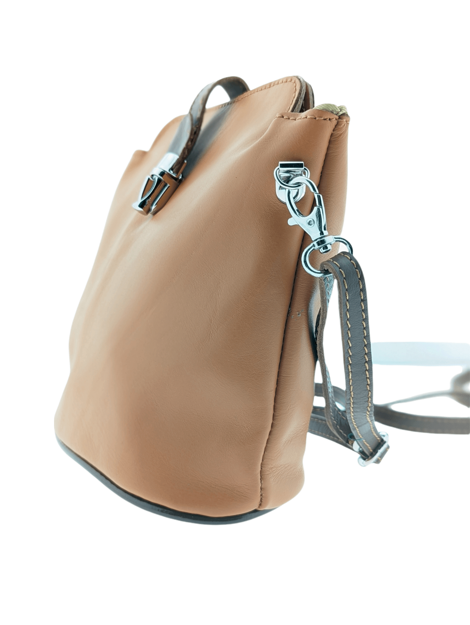 Italian Leather Crossbody Bag with Zip Pocket- Spalle Piccole- Tan