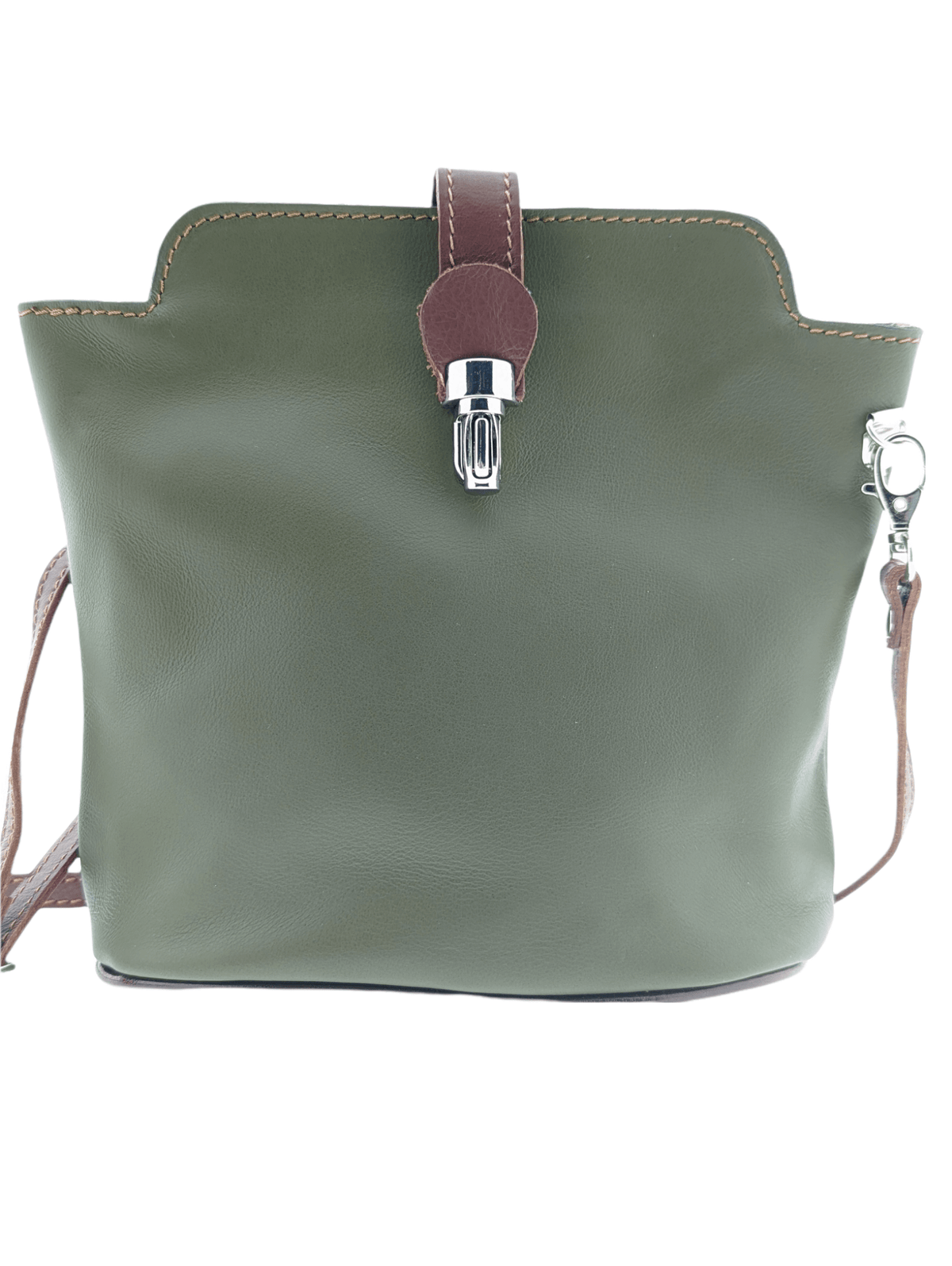 Italian Leather Crossbody Bag with Zip Pocket- Spalle Piccole- Green