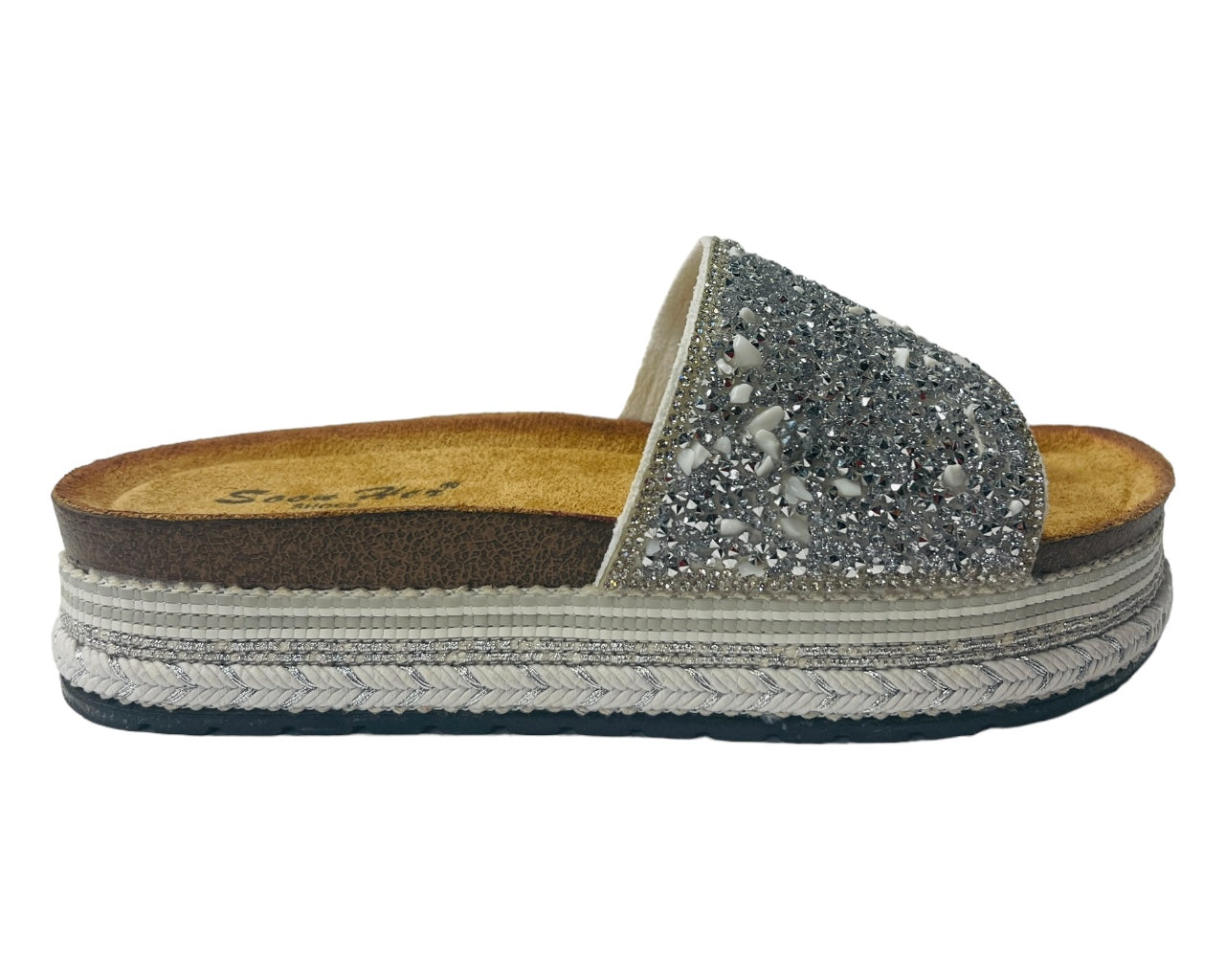 Platform Stone Glitter Mules Sliders