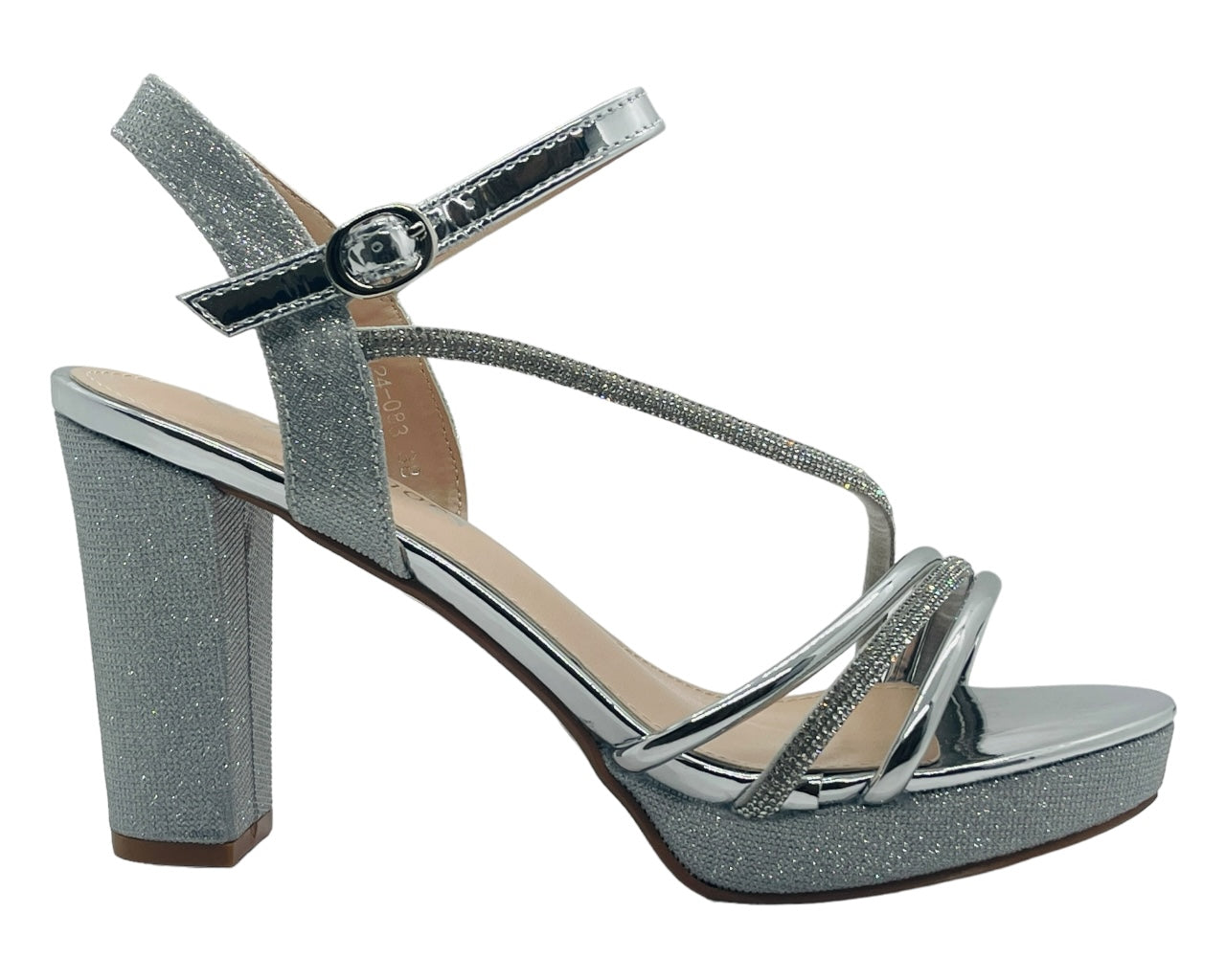 Ankle Strap Diamante Block Heel Shoes