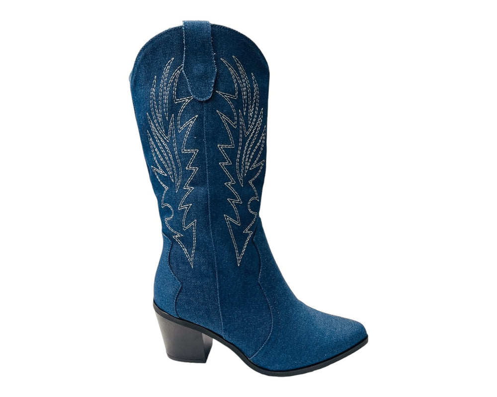 Embroidered 2 In 1 Cowboy Calf Length Boots