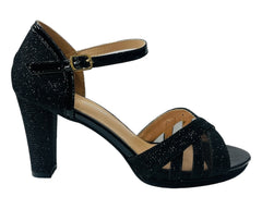 Glitter Ankle Strap Block Heel Shoes