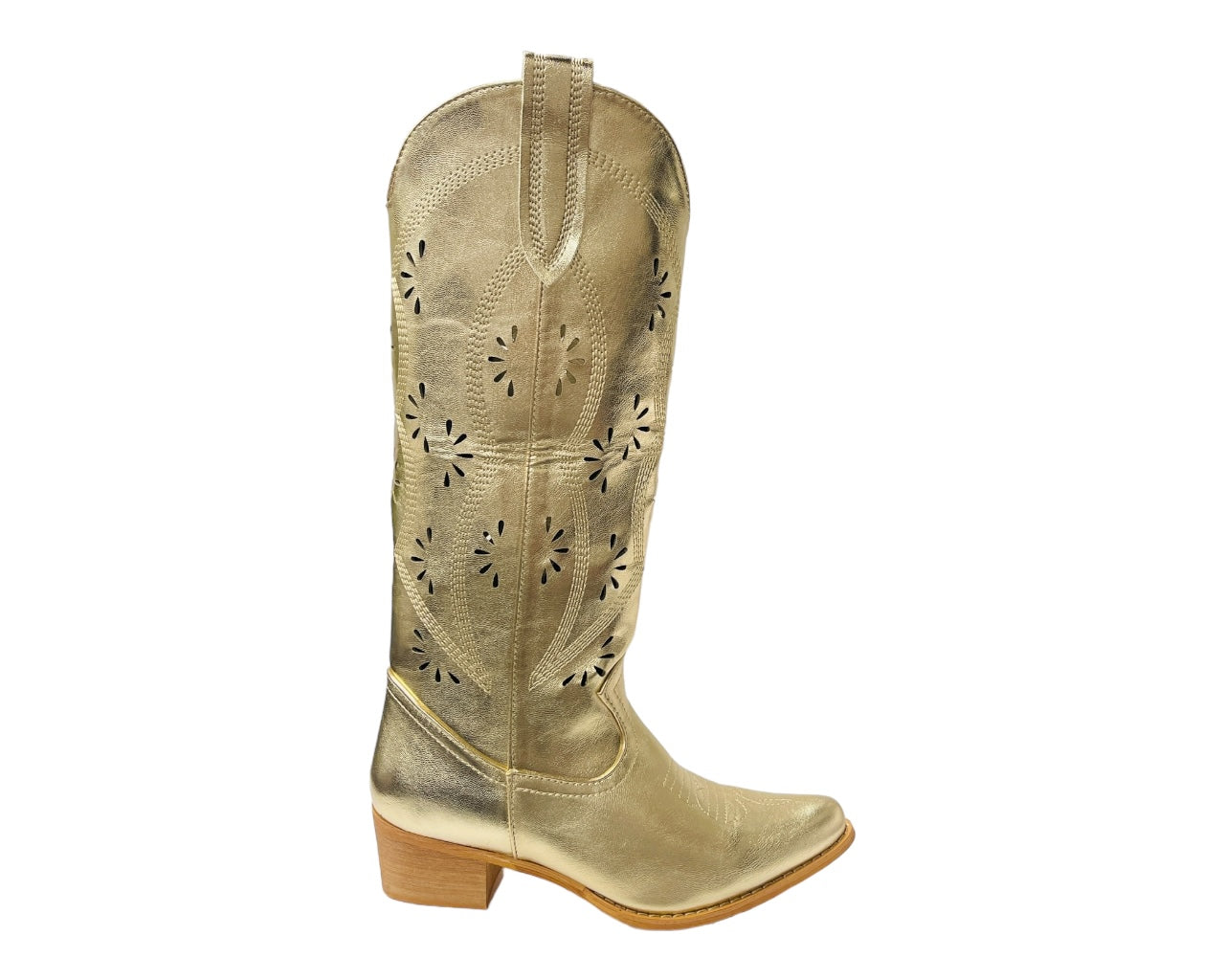 Embroidered Laser Cut Cowboy Calf Length Boots