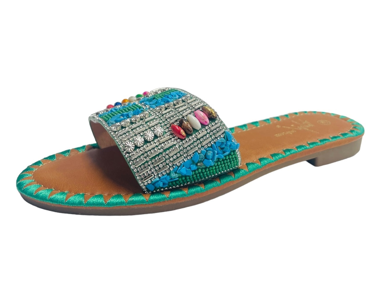 Smart Flat Jewelled Comfy Sliders