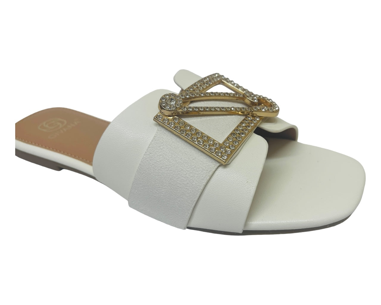 Faux Leather Diamante Flat Smart Slider Sandals