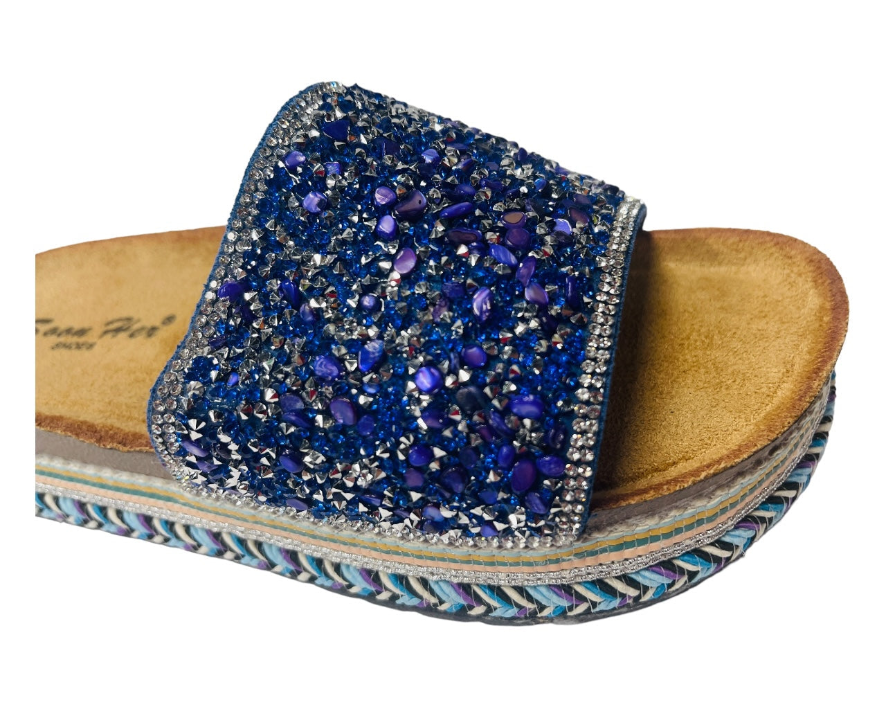 Platform Stone Glitter Mules Sliders