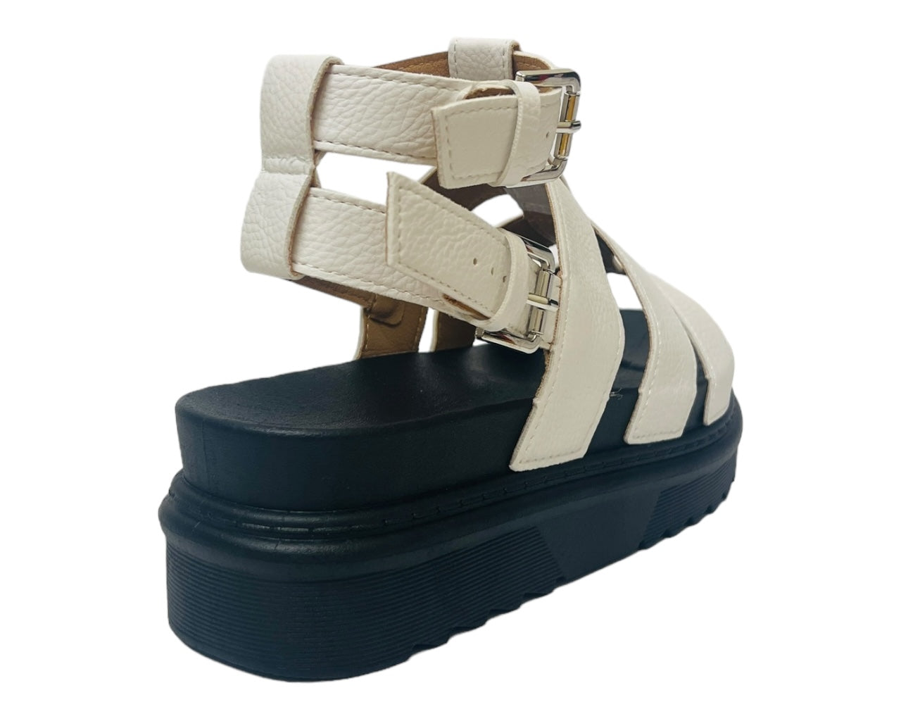 Faux Leather Chunky Sole Double Buckle Gladiator Sandals