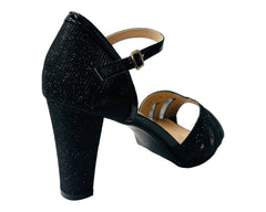 Glitter Ankle Strap Block Heel Shoes