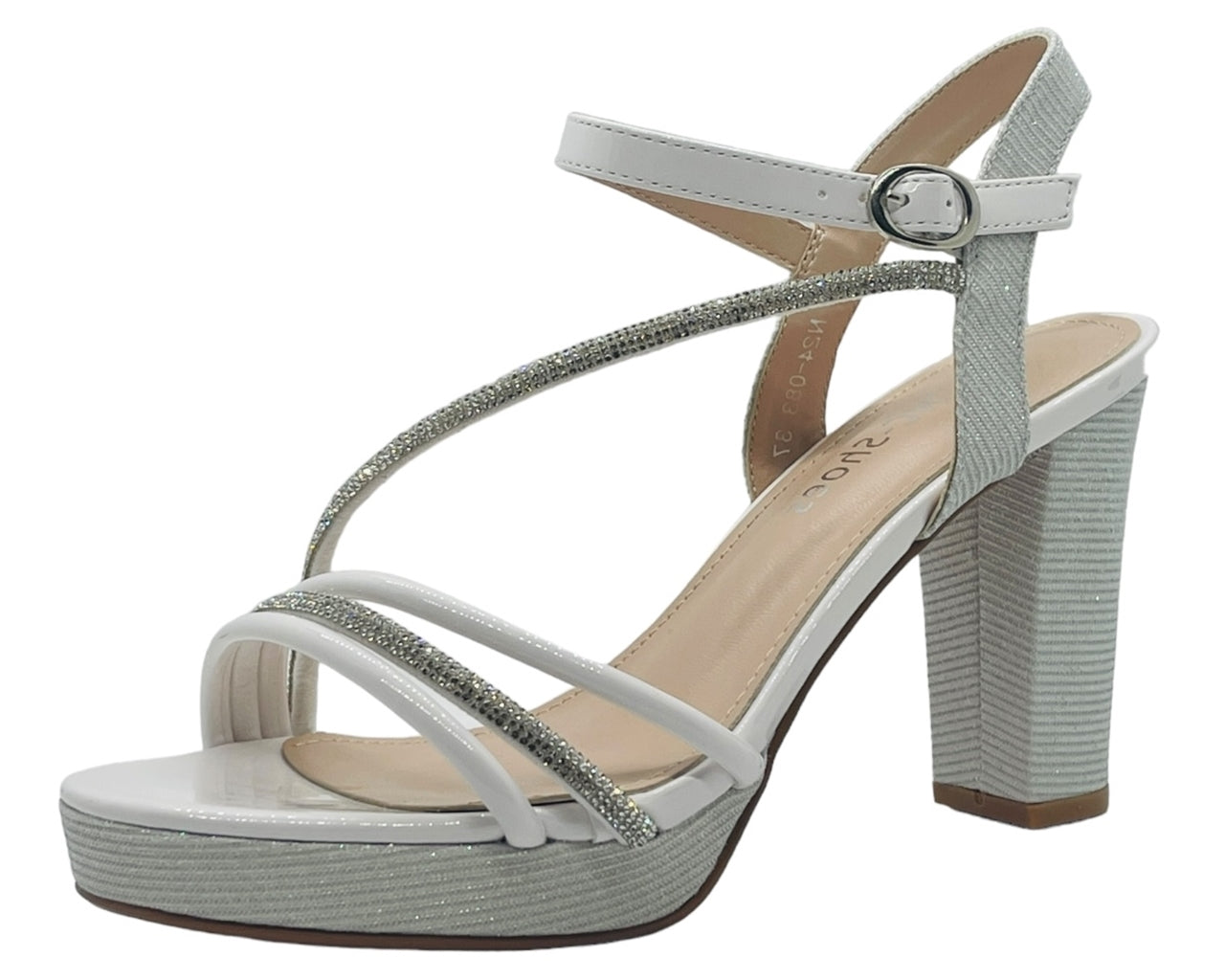 Ankle Strap Diamante Block Heel Shoes