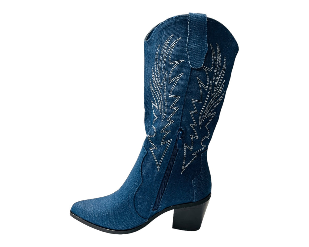 Embroidered 2 In 1 Cowboy Calf Length Boots