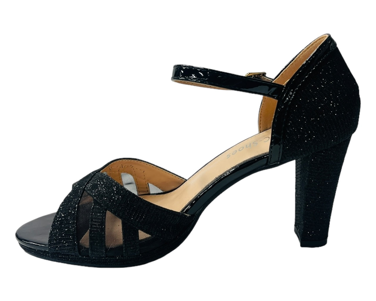 Glitter Ankle Strap Block Heel Shoes