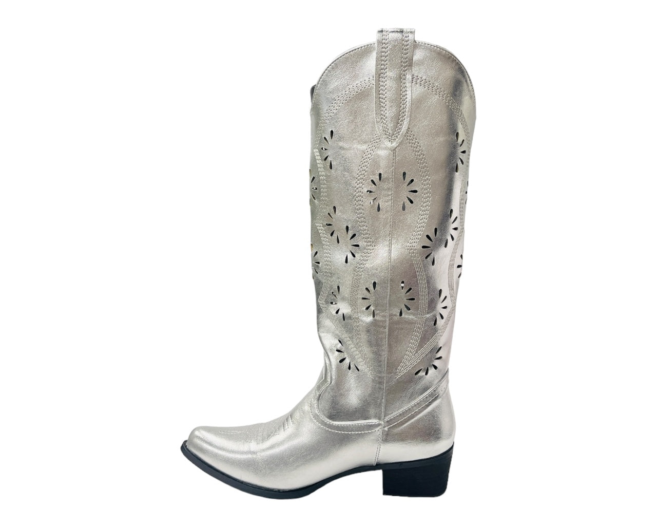 Embroidered Laser Cut Cowboy Calf Length Boots