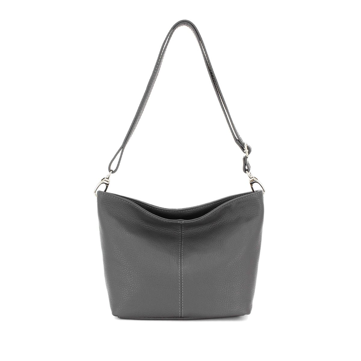 Italian Designer Plain Leather Bucket Bag - Swolit Beatrice - Dark Grey