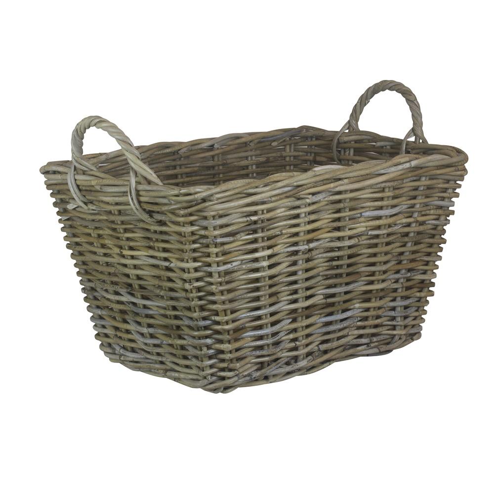 Rectangular Grey Rattan Floor Storage Basket