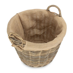 Lined Round Grey Rattan Log Basket