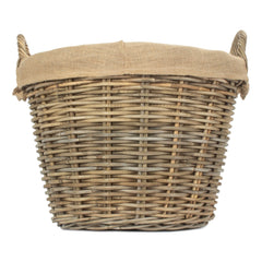 Lined Round Grey Rattan Log Basket