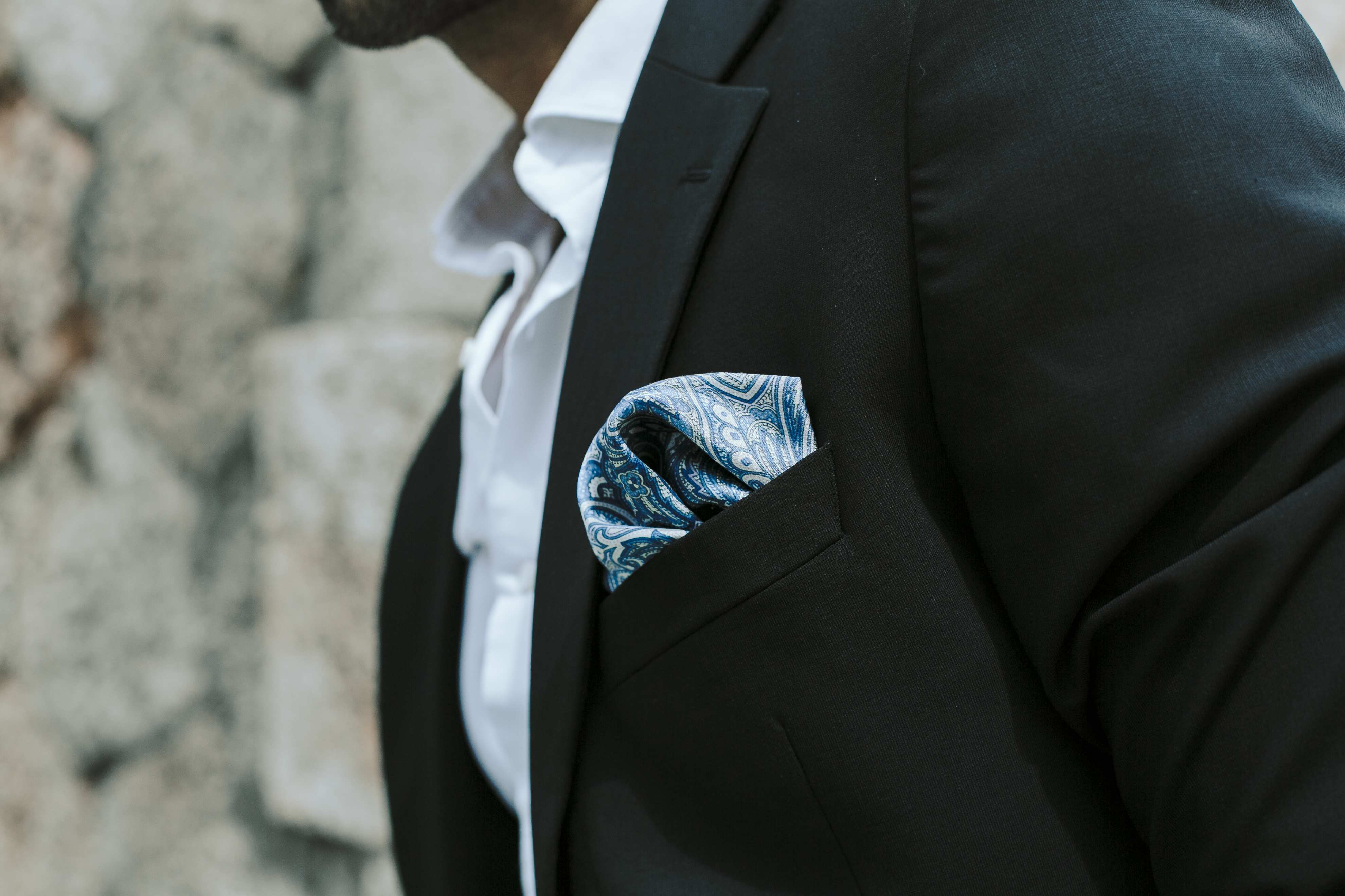 Blue and White Paisley Silk Pocket Square