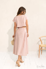 Taormina Pale Pink Linen Crop Top and Midi Skirt Co Ord Set