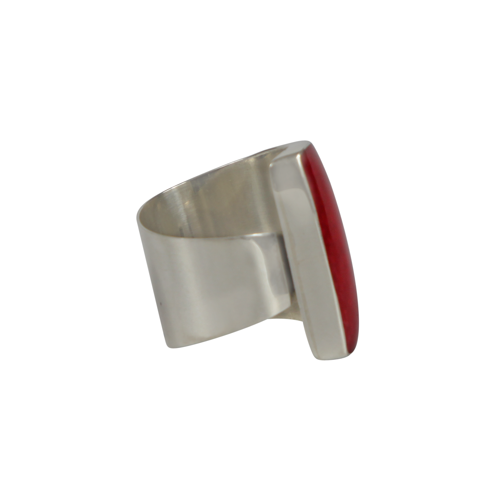 Coral misshaped colourful rectangle ring with sterling silver base by Sundari jewellery