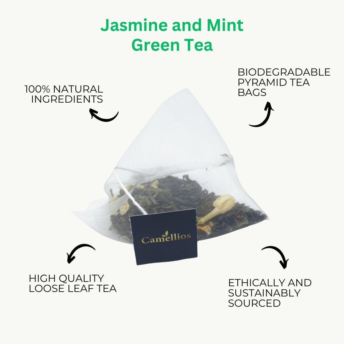 Jasmine and Mint Green Tea, Pyramid Tea Bags, Green Tea Blend