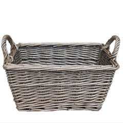 Wicker Antique Wash Finish Handled Unlined Storage Basket