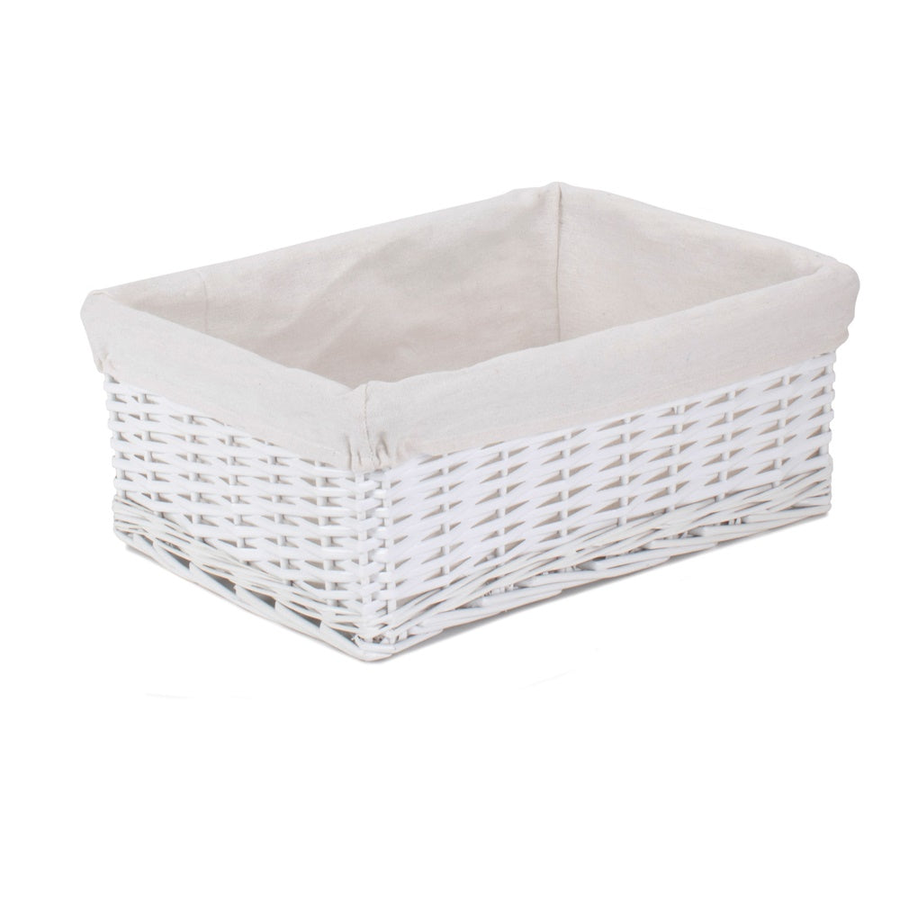 White Wicker Cotton Lined Storage Basket