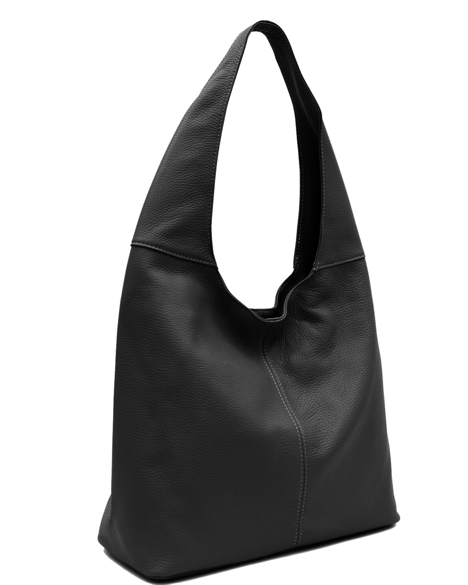 Italian Leather Plain Hobo Bag- Swolit Alessandra - Black