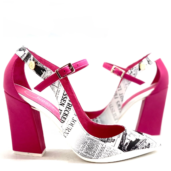 Pointure - Fuchsia/White Newsprint High Heel